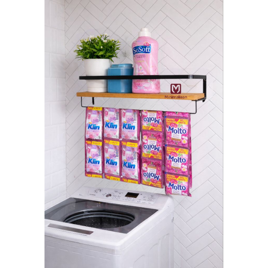 Rak Dinding Kuat Tahan Lama Tanpa Bor Rak Laundry Mesin Cuci Minimalis Rak Detergen Kamar Mandi Dapu