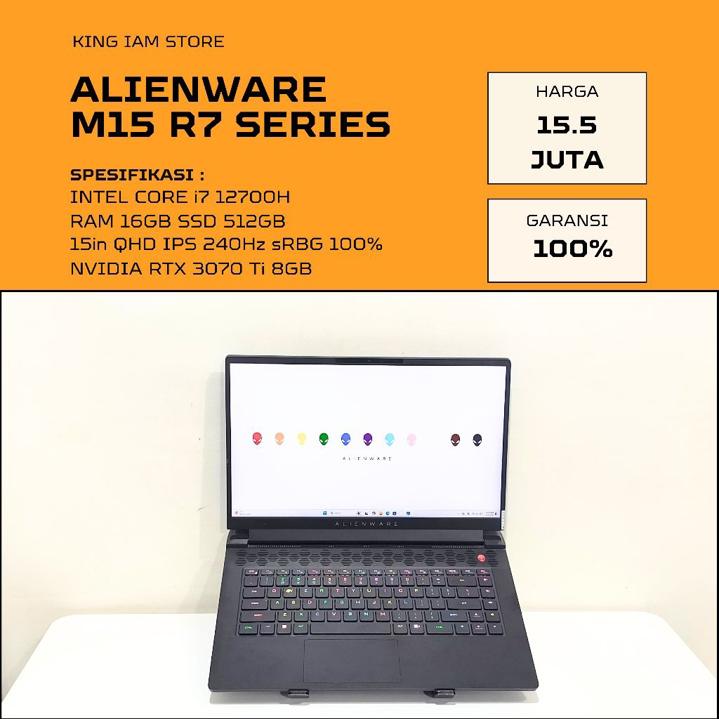 ALIENWARE M15 R7 INTEL i7 12700H NVIDIA RTX 3070 Ti 8GB LAYAR QHD 240Hz