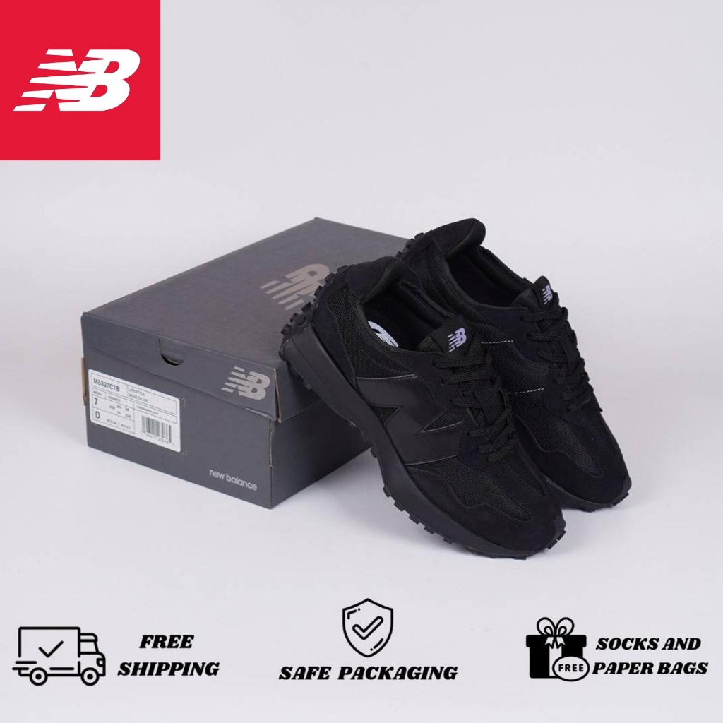 Sepatu New Balance 327 Full Black Original Pria Wanita NB 327 Premium Sneakers Import