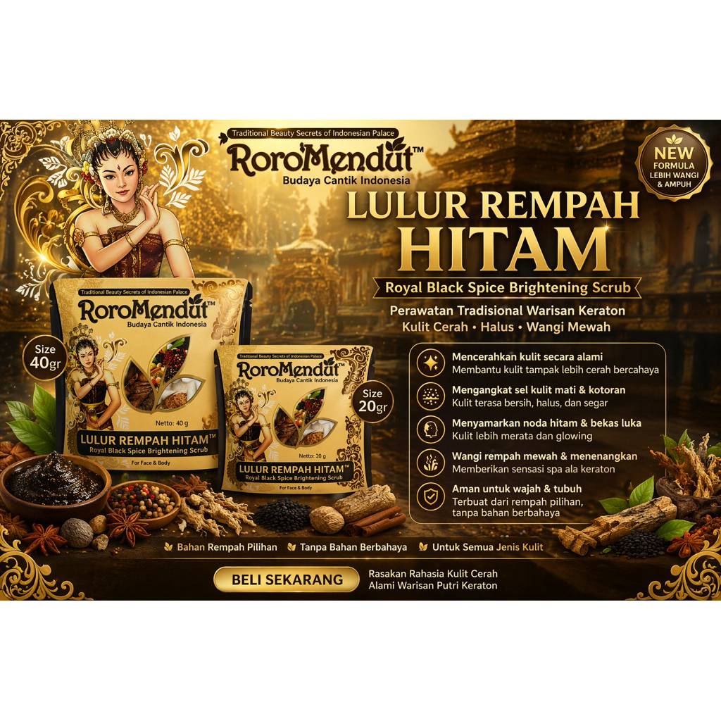 RORO MENDUT - Lulur Rempah Hitam | Brightening Tubuh dan Wajah 20gr 40gr