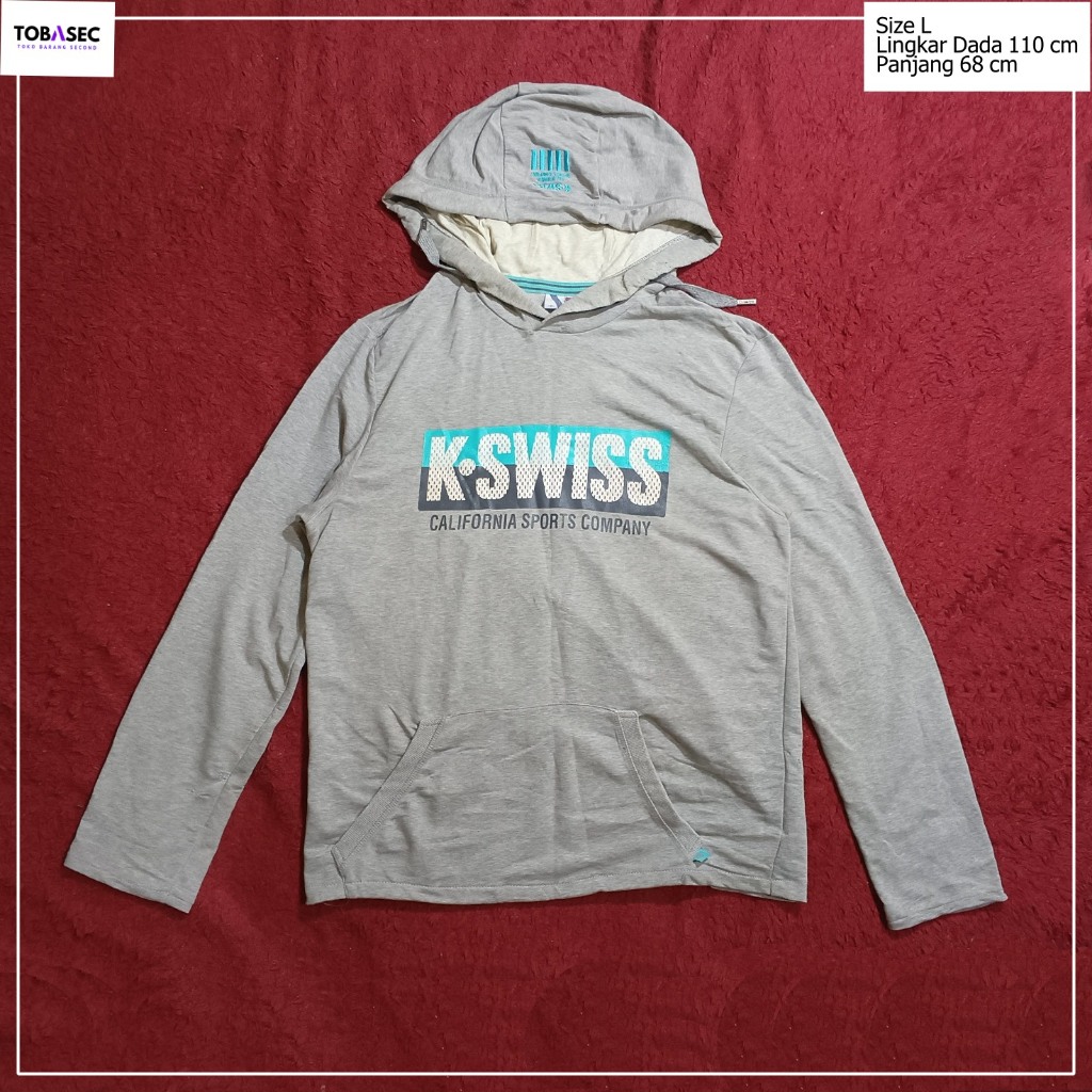 Hoodie K-Swiss K Swiss Kswiss  bahan Katun  warna Abu motif Sablon   Size L