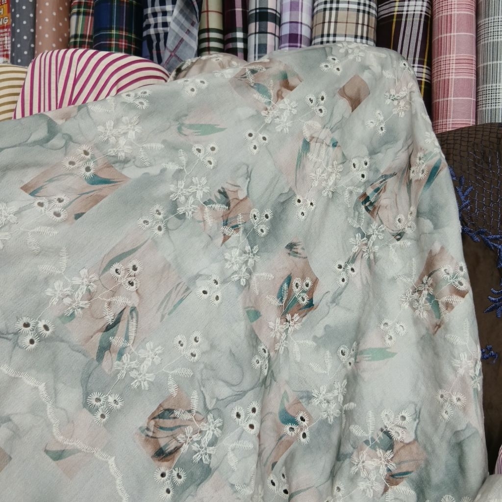 Kain katun bordir bolong polo linen premium / Kain katun bordir bolong polo linen halus lembut impor