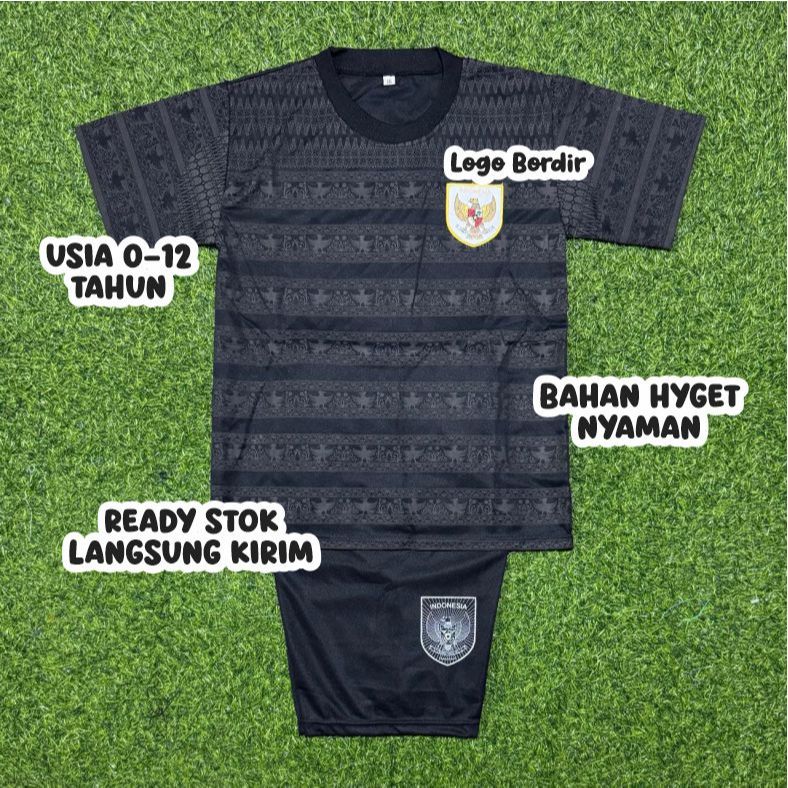 Setelan Baju Anak 0-12 Tahun Murah | Setelan Baju Bola TIMNAS HITAM KIPER Logo Bordir | Unisex