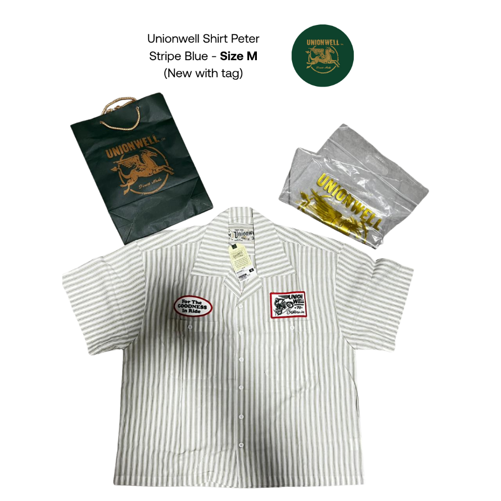 [Preloved - New - With Price Tag] Kemeja Unionwell Shirt Peter Stripe Green - Size M