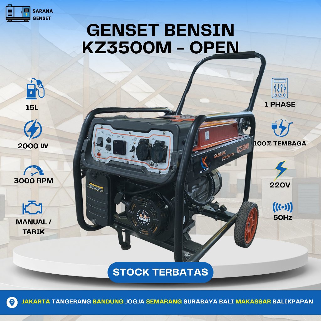 GENSET PORTABEL  2000 WATT BENSIN 1 PHASE 220V 50HZ KATZUMI (KZ3500M/KZ3500M) MANUAL(TARIK) / ELEKTR