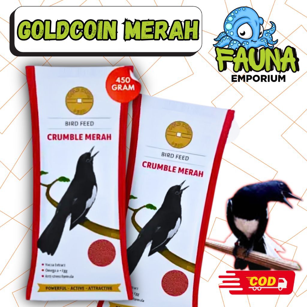 Goldcoin Crumble Merah 450g Pakan Voer Burung Kicau Protein Rendah