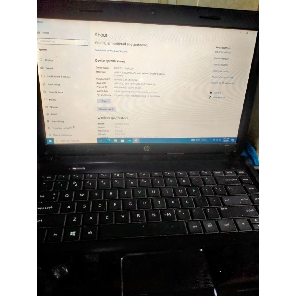 Laptop HP1000 AMD A4 ram 4