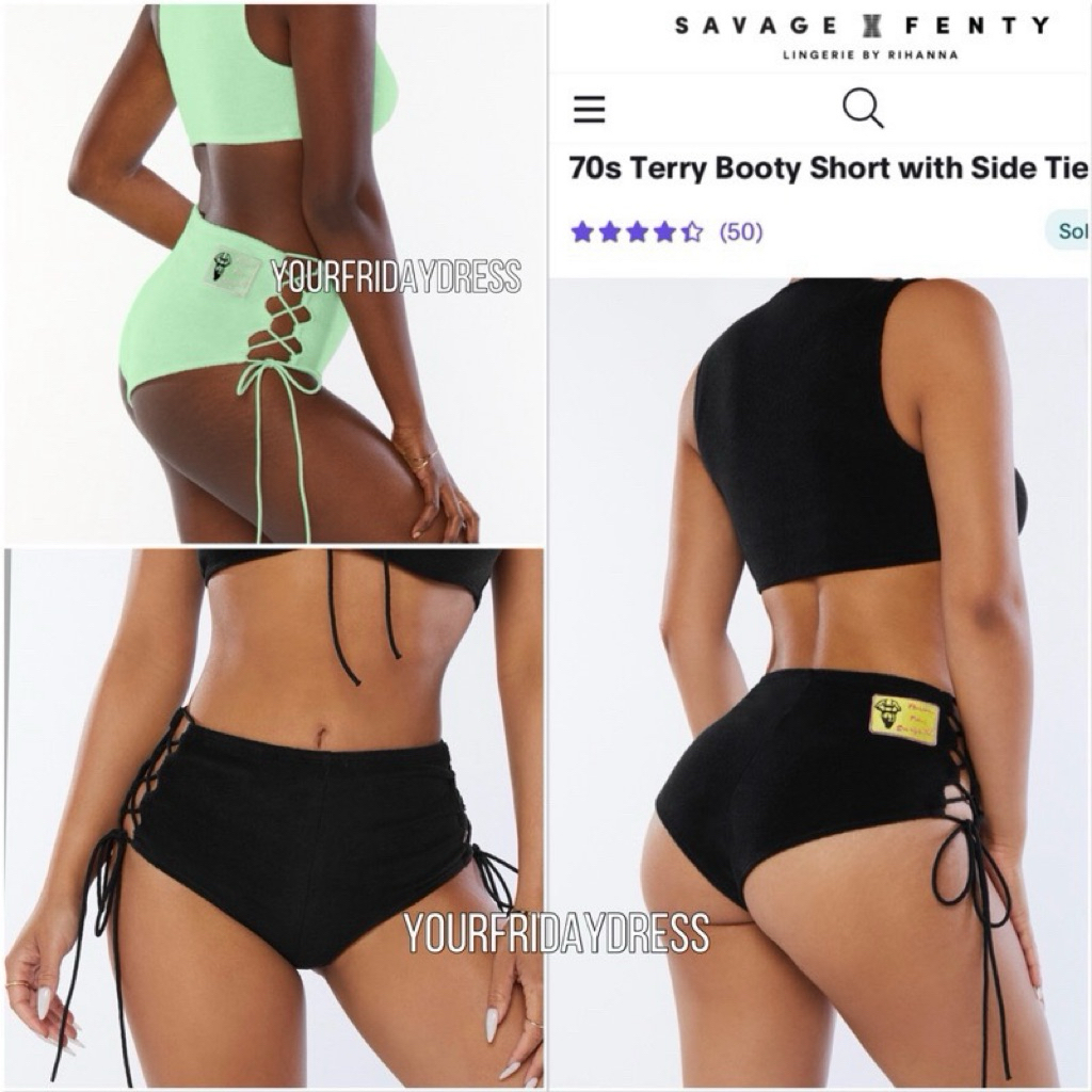 Savage x Fenty Lingerie by Rihanna 70s Terry Booty short with side tie bikini panty panties CD celan
