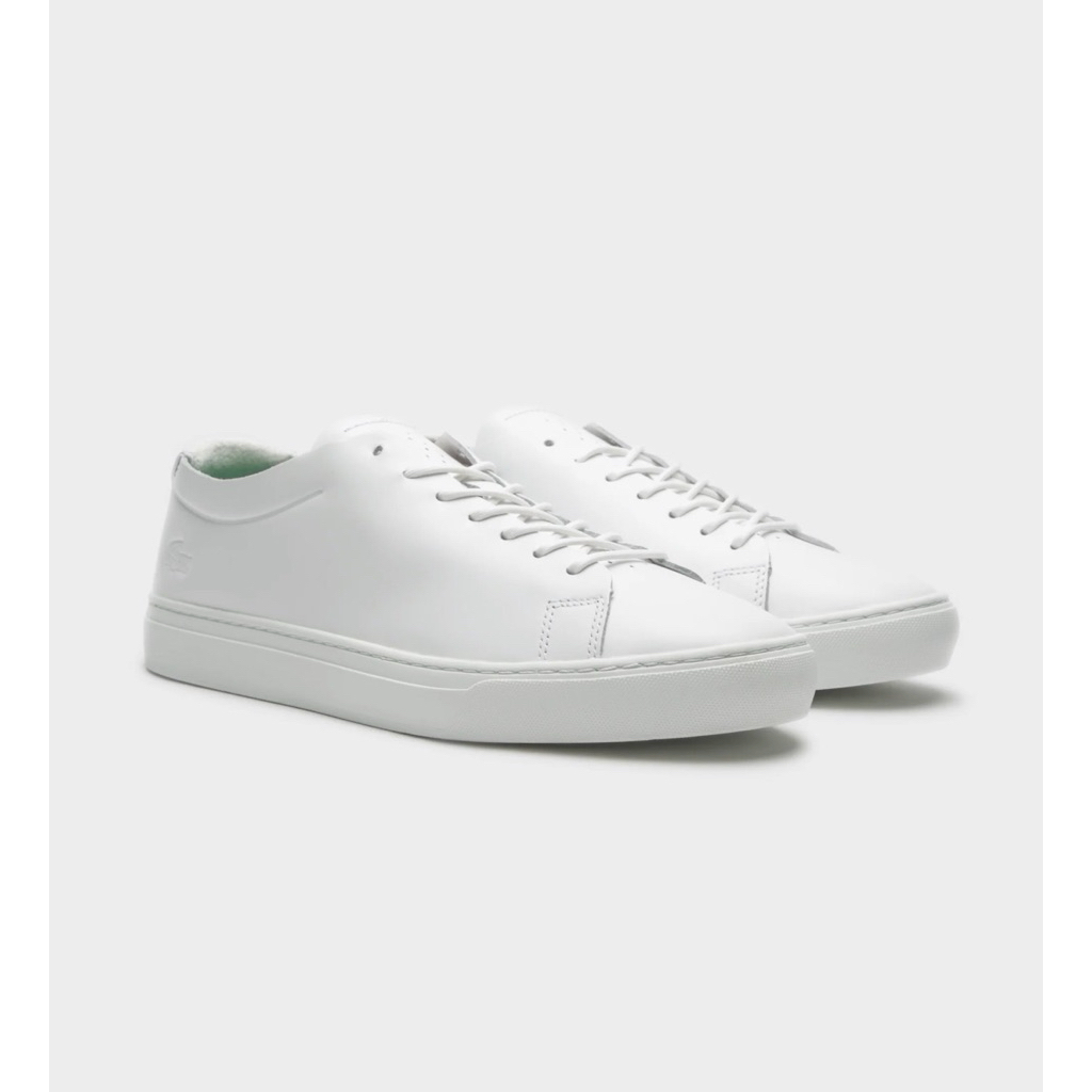 Lacoste Mens L.12.12. Unlined 318 2 Men's Carnaby Evo Leather Sneakers - All White Minimalist Casual