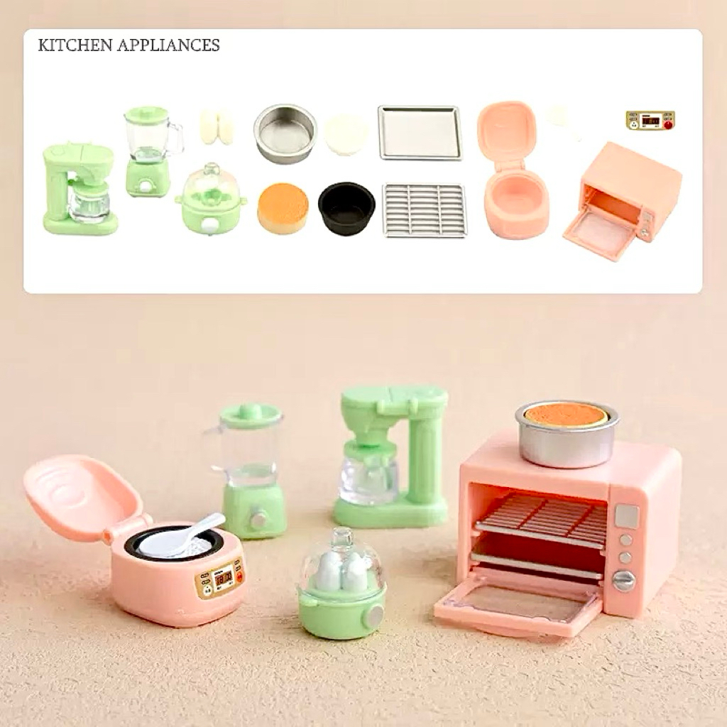 set miniatur mainan peralatan masak untuk diorama, rumah boneka, pajangan, properti foto, dsb