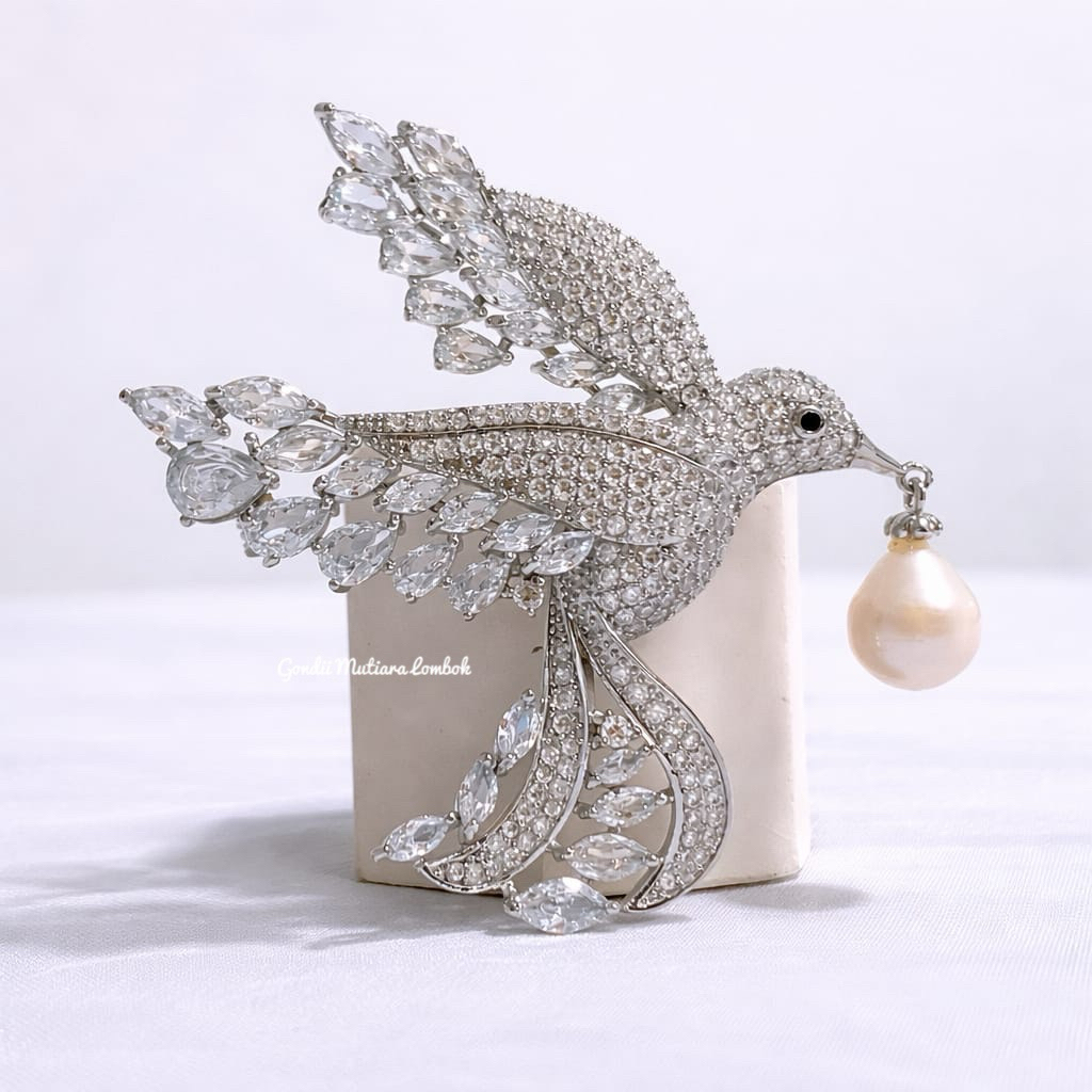 Bros Rhodium Lapisan Emas Anti Karat dengan Mutiara Air Tawar Putih Asli – Elegan & Tahan Lama