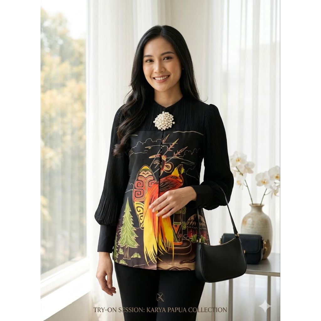 TENUN_GAYA Blouse batik wanita motif Papua atasan batik wanita modern Blouse wanita kekinian fashion
