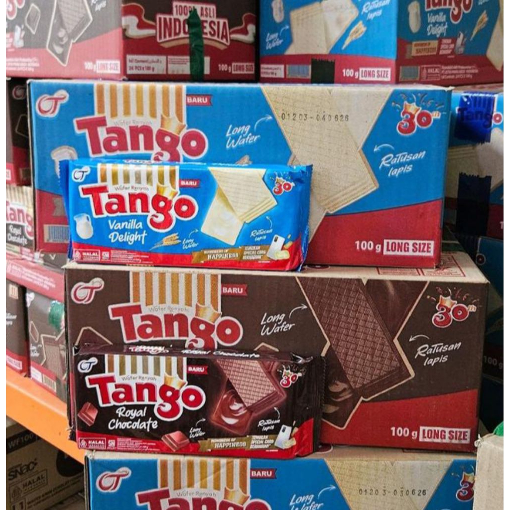 TANGO WAFER LONG 110gr COKLAT VANILA 1 DUS/KARTON ISI 24 PCS