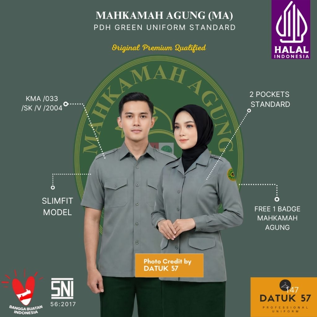 [ATASAN] Datuk57 Premium : Seragam MA Kemeja PDH Mahkamah Agung Pengadilan Negeri Pria Wanita Warna 