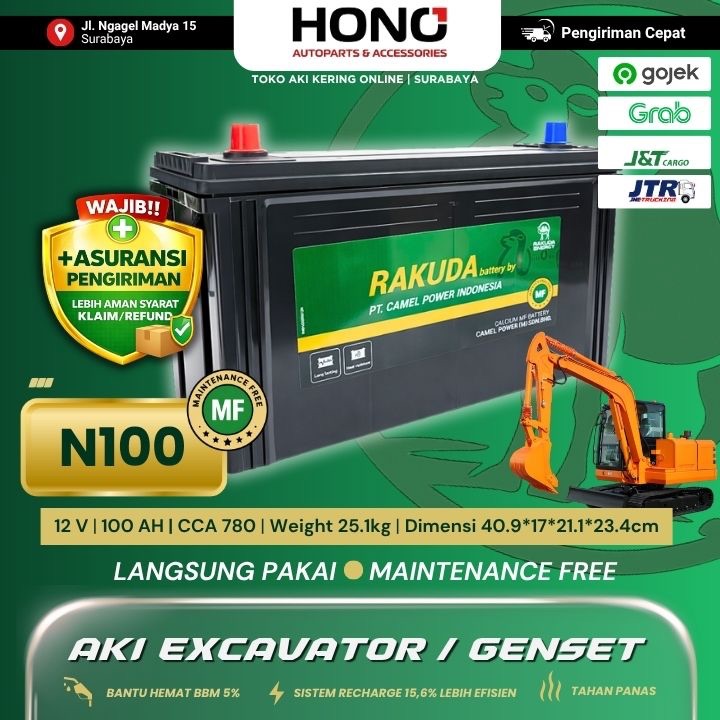 N100 - RAKUDA BY CAMEL POWER AKI KERING MOBIL MF MAINTENANCE FREE, 12V 100Ah Taft Rhino Rino Dutro T
