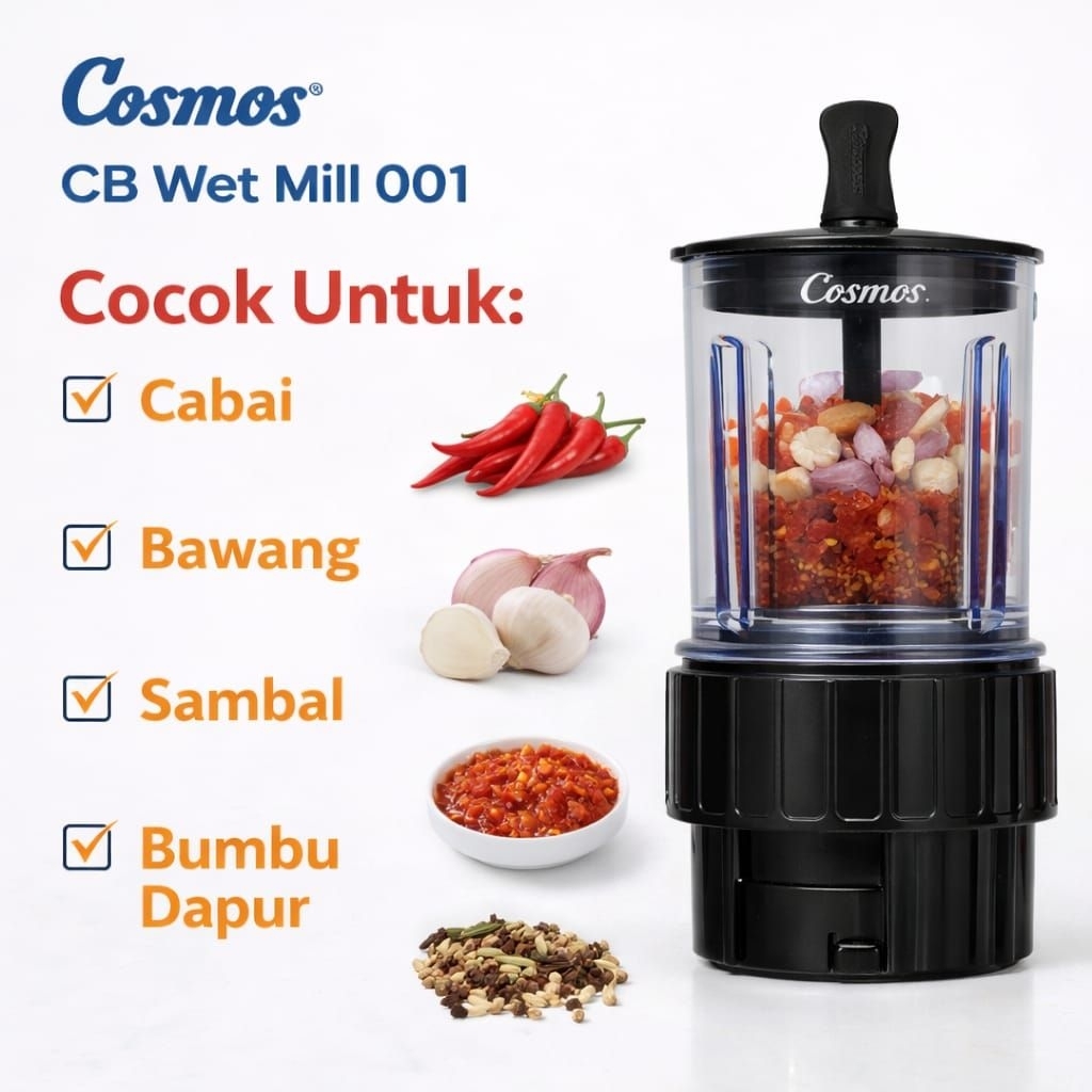 Cosmos CB Wet Mill 001 Black | Blender Bumbu Basah Mini Serbaguna | Wet Mill Praktis Original