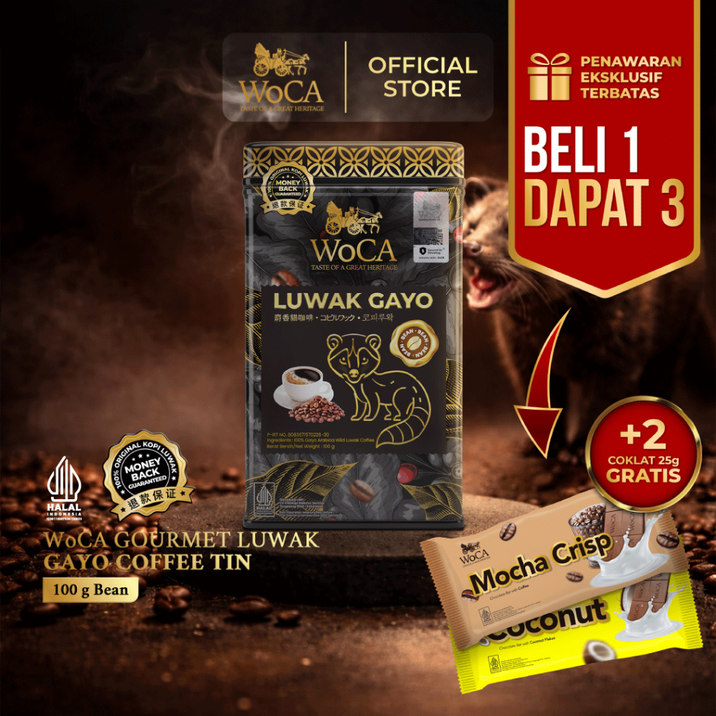 WoCA Gourmet Luwak Gayo Coffee Tin - Bean 100gr