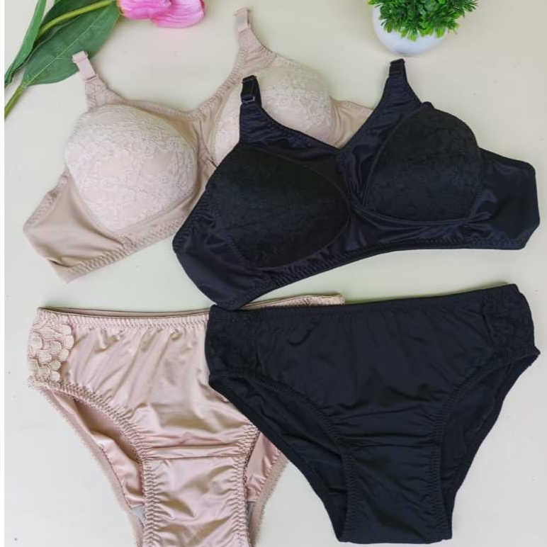 PAKET BH BRA 2pcs CD 2pcs warna hitam dan cream Stelan Bh dan CD / Celana dalam Renda samping / stel