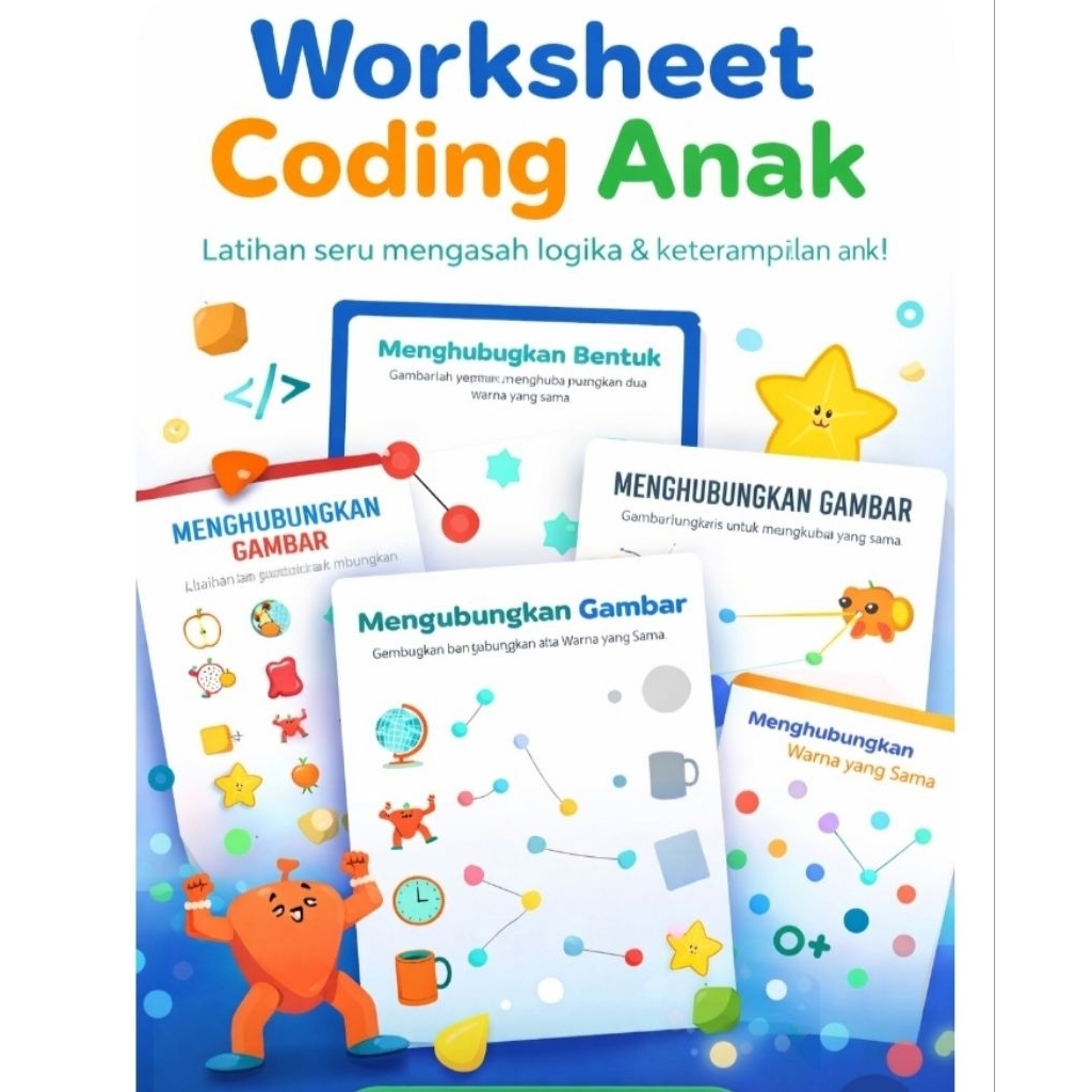 Worksheet Coding Anak, Lembar Kerja Anak TK PAUD SD, isi 20 Lembar