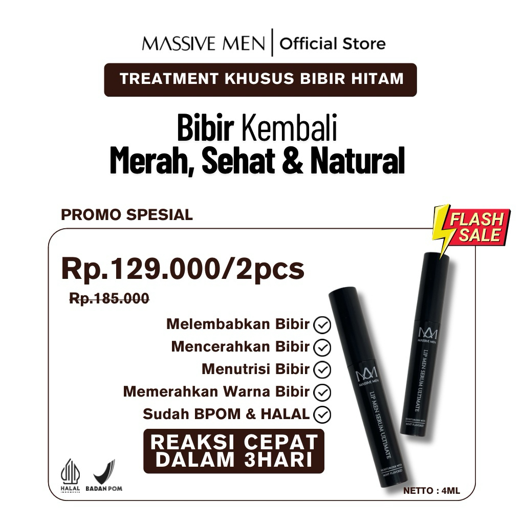 MASSIVE MEN Lip Serum Bibir Pria 4ml 2 pcs - Perawatan Bibir Pria Untuk Bibir Hitam Kering Kusam dan