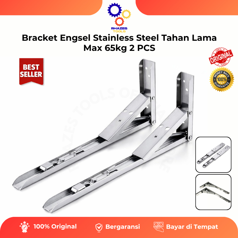 [BEST QUALITY] BRACKET ENGSEL STAINLESS STEEL TAHAN LAMA MAX 65KG 2 PCS PENAHAN RAK DINDING LIPAT HE