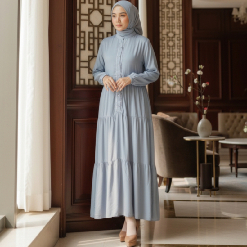Zeeya Collection Kalula Gamis Dress Polos Rayon Twill Busui Friendly Size M L XL