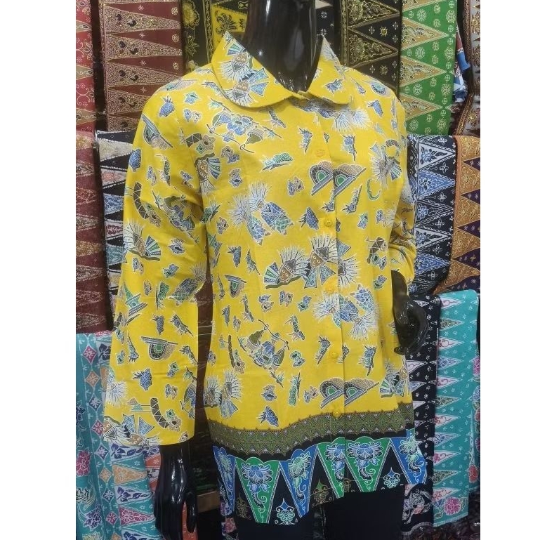 blouse batik betawi ondel keong mas kuning