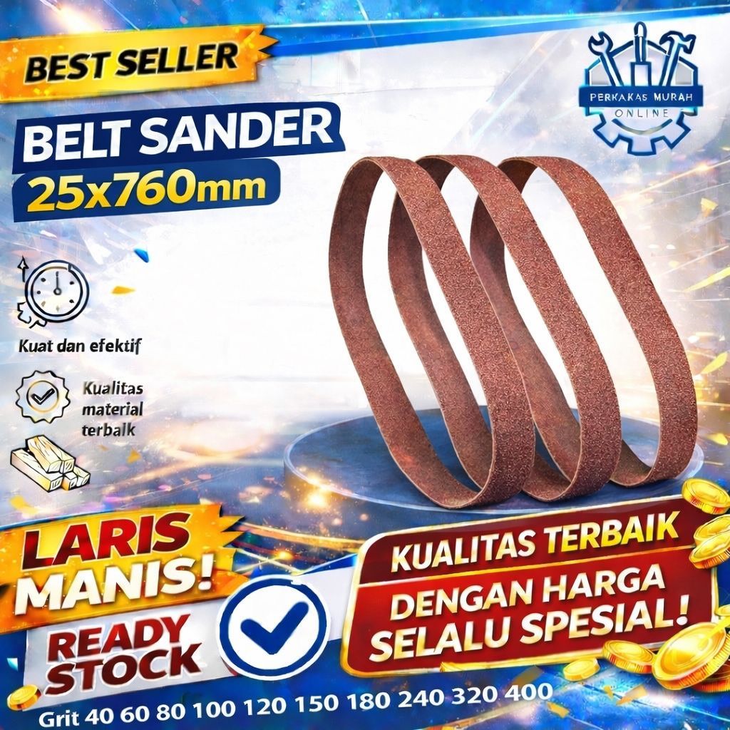 Amplas Belt 25x760mm Sanding Belt Untuk Belt Sander Mesin Amplas Kayu Metal Grit 40 60 80 100 120 15