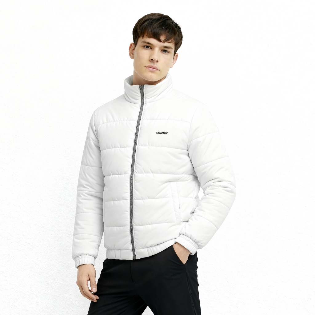 LookitId - Puffer Jacket White | Jaket Kembung Pria | Jaket Motor Musim Dingin | Puffer Musim Dingin
