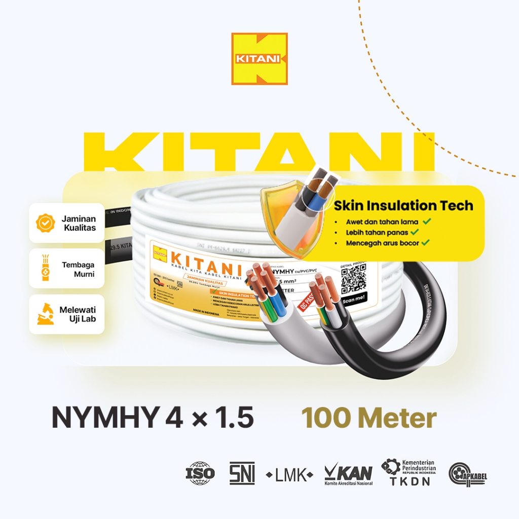 KITANI - NYMHY 4×1.5 mm² - 100 Meter -   Kabel Listrik Tembaga Serabut