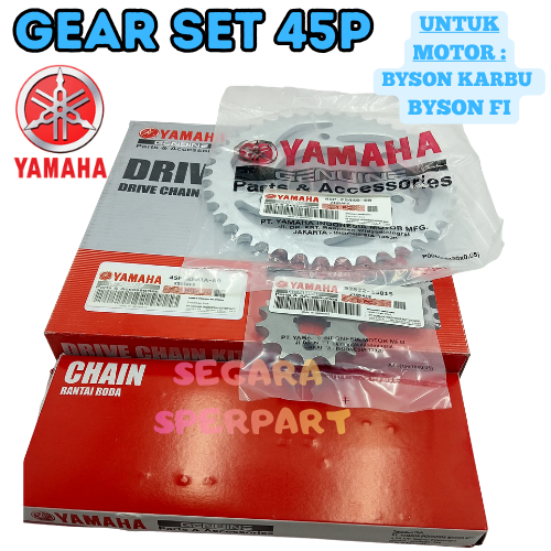 GEAR SET+RANTAI KODE(45P-WF01A-00) ASLI ORIGINAL YAMAHA YGP MOTOR BYSON KARBU BYSON FI ORI 100% .