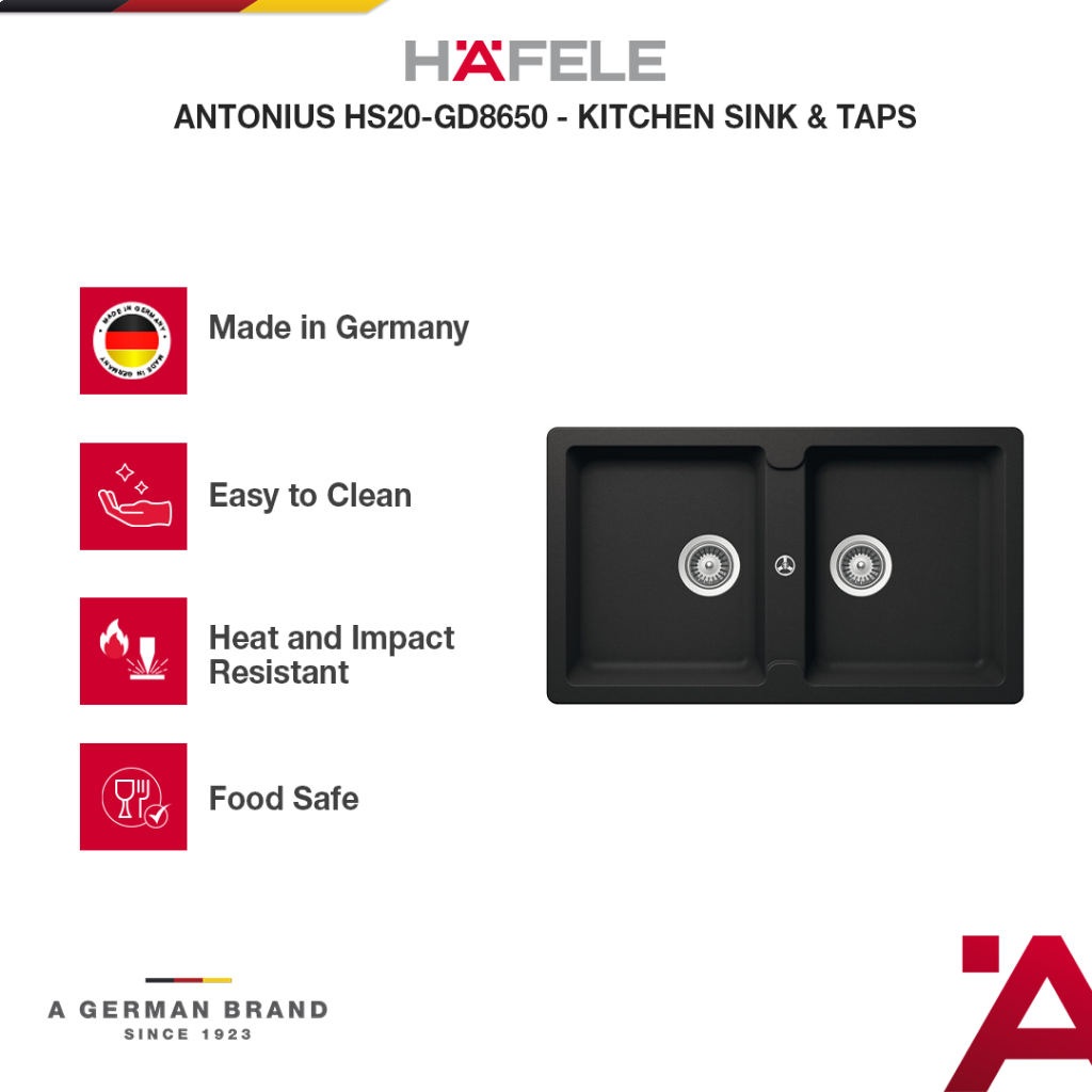 Hafele Granite Sink Alpsee Hitam - Bak Washtafel Cuci Piring Granit Black