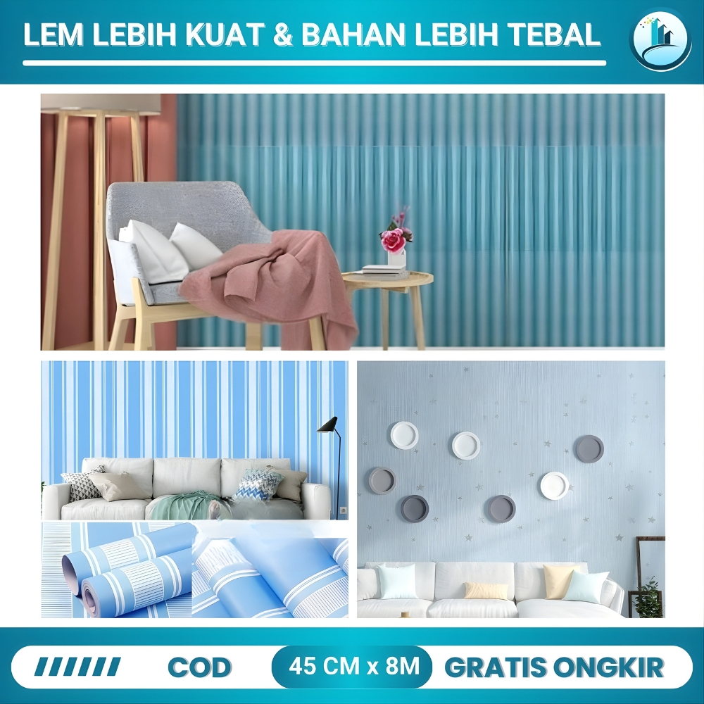 Wallpaper Sticker Wallpaper Dinding Ruang Tamu Walpaper Dinding Embos Minimalis Welpaper Warna Biru
