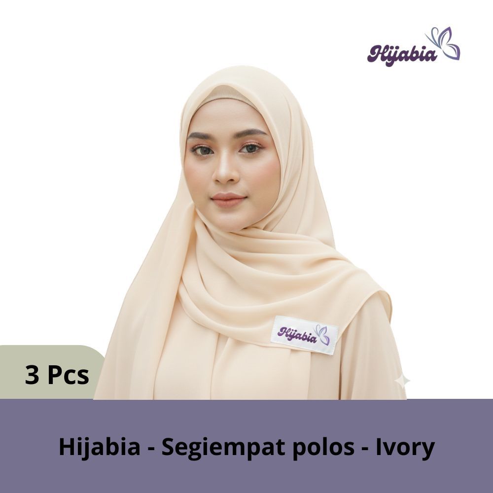 Hijabia - (3 PCS) Hijab Segiempat Polos - Warna Ivory