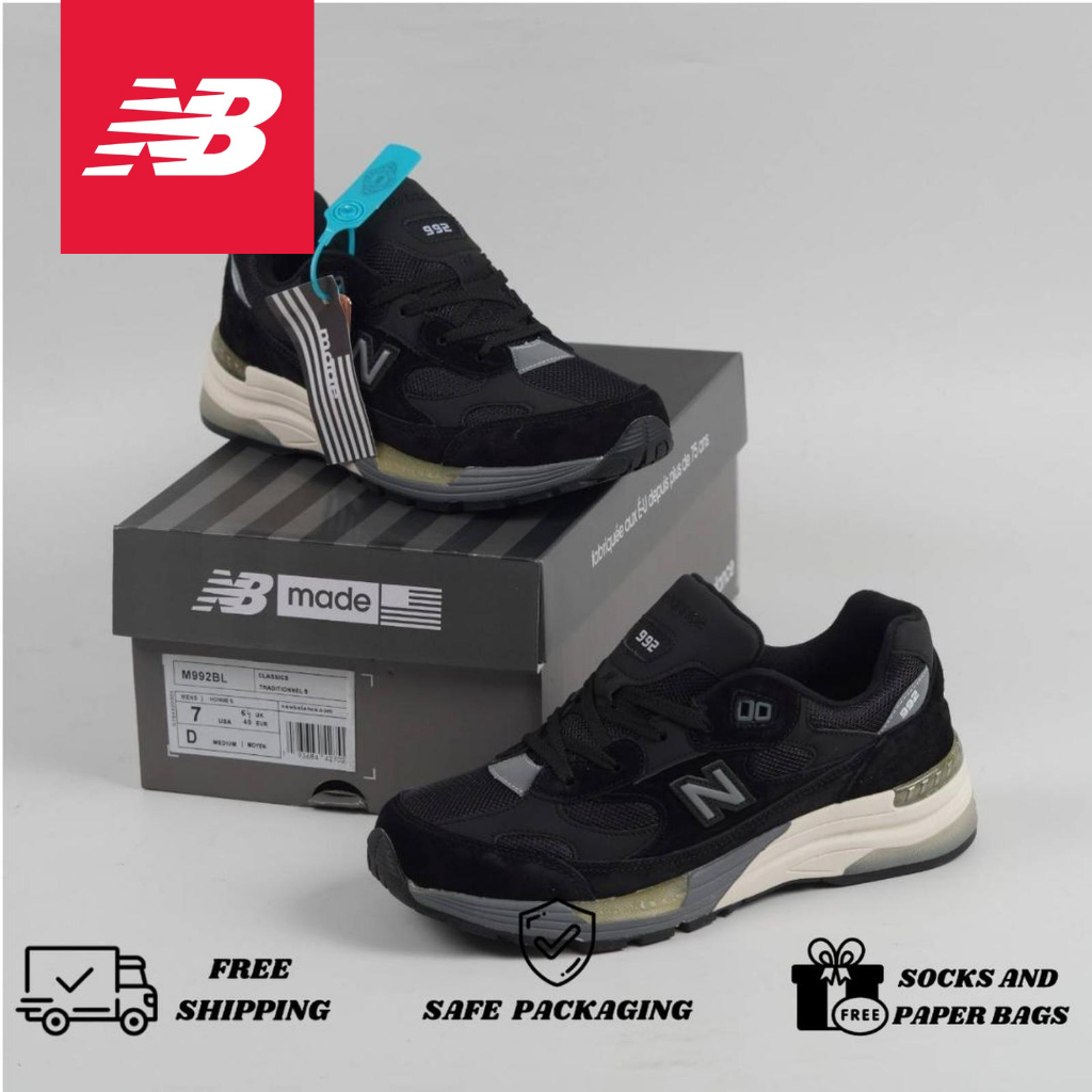 Sepatu New Balance 992 Black Grey Original Pria Wanita NB 992 Premium Sneakers Import