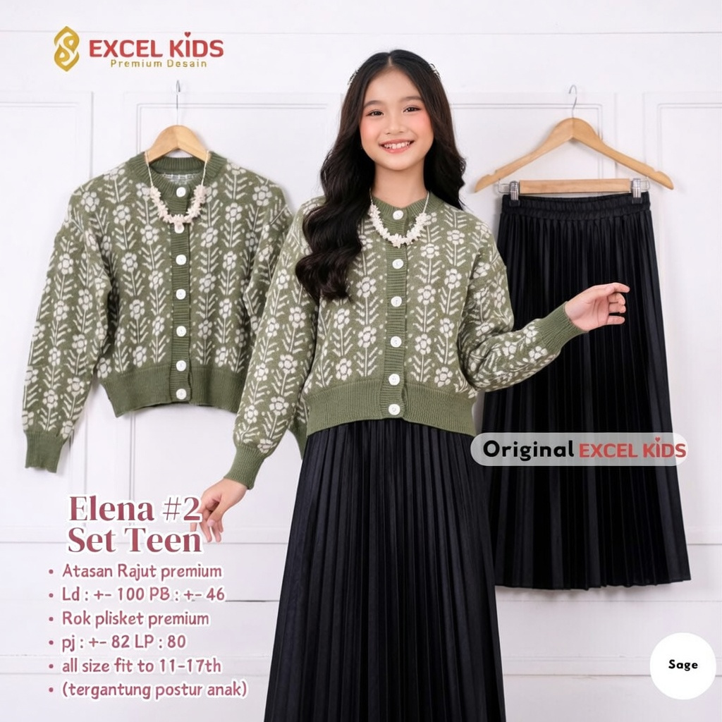 Shopakids Elena #2 Set Teen Kids Setelan Atasan Rajut & Rok Plisket Untuk Anak Perempuan Usia Remaja