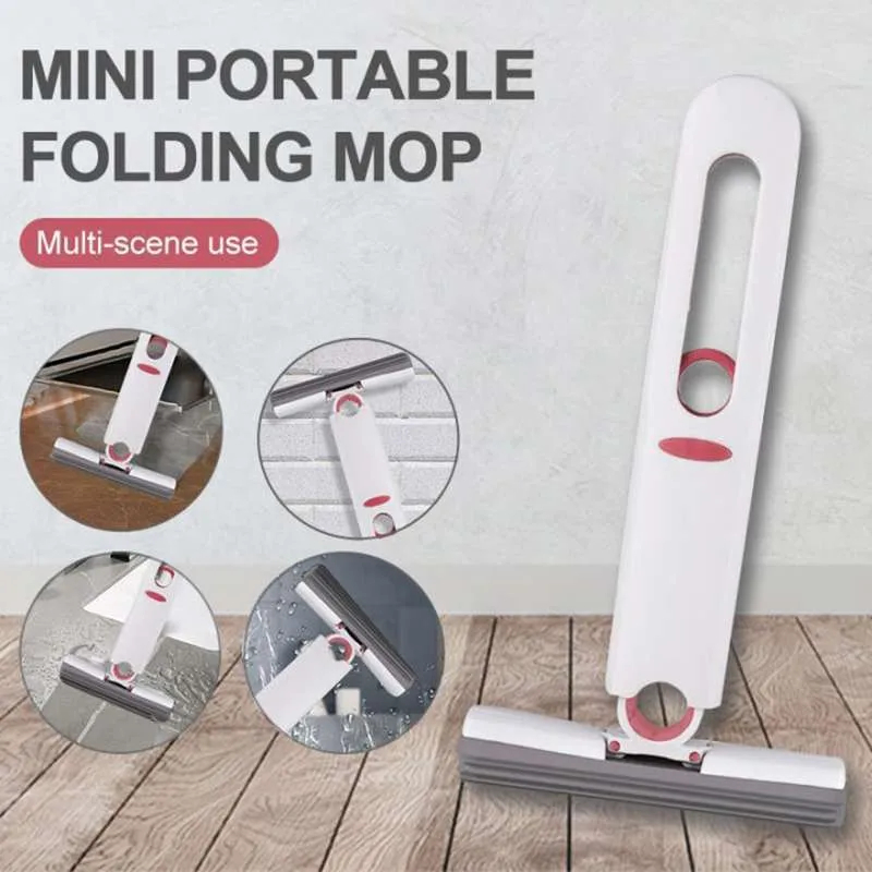 Alat Pembersih Lipat Pel Portable Lipat Praktis Mini Mop Pembersih Lantai Keramik Ruangan Kaca Cleaning Tool Self Squeezing Mop Debu Kaca Dashboard Mobil Meja Dapur Kamar Mandi Sempit Jendela Kabinet Cermin Gagang Lipat Busa Sponge Peras Otomatis Home Car