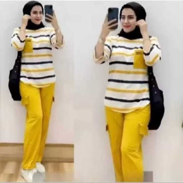 Setelan Selia Kombinasi Cargo Motif Kekinian Yang Lagi Viral