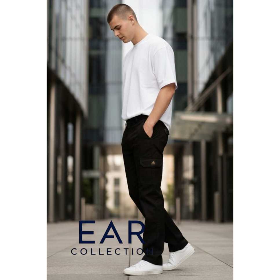Celana Panjang Cargo Unisex Katun Twill Stretch Rodrygo Hitam Abu Outdoor Retro