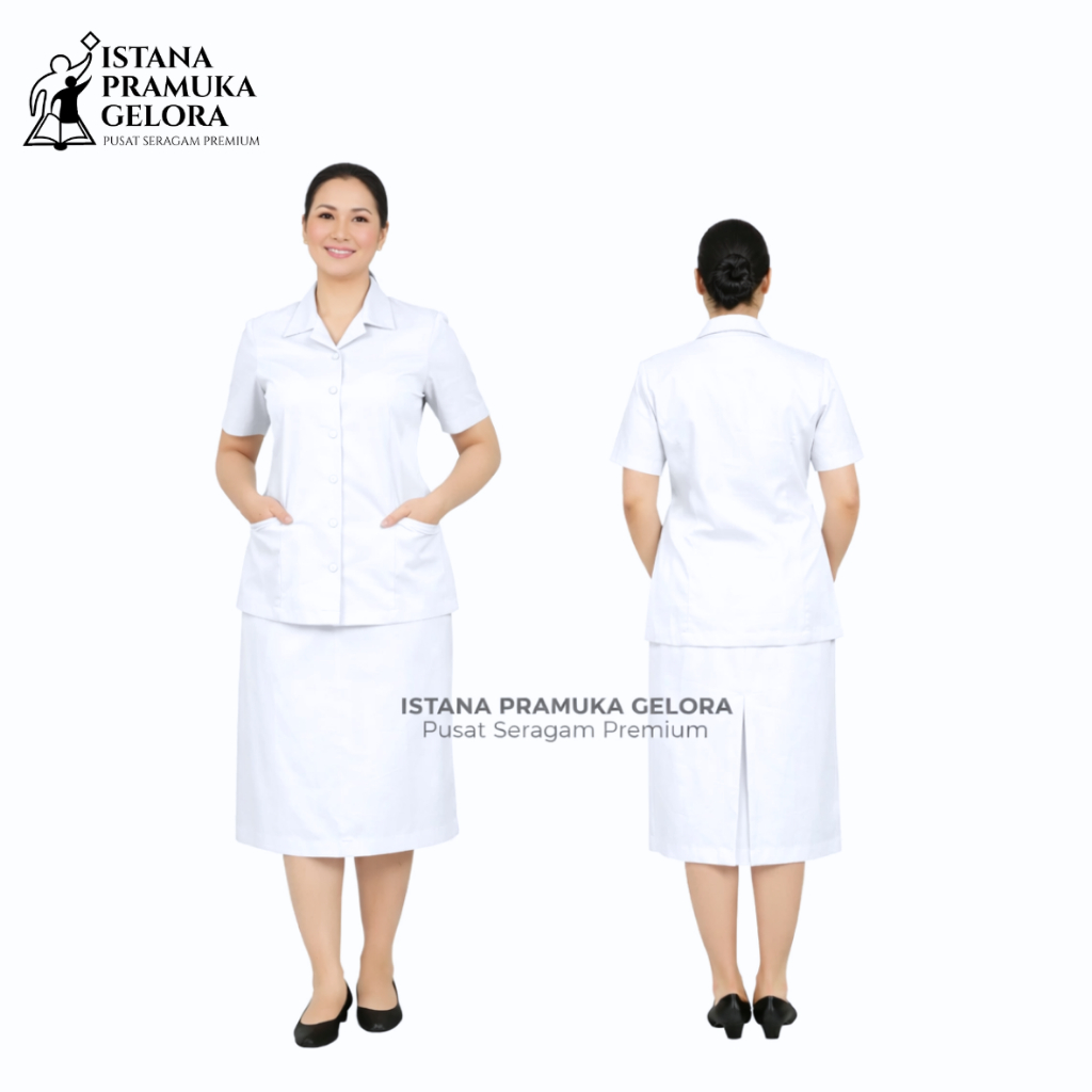 (PREMIUM) Seragam Perawat  Setelan Baju Lengan Pendek + Rok Pendek / Baju Dinas Cewek / Perempuan / 
