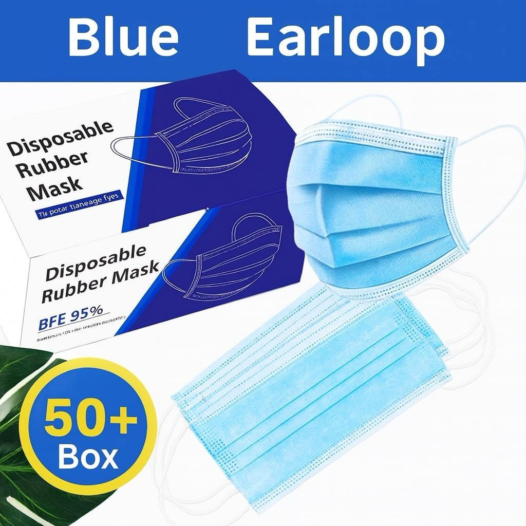 Masker Medis Earloop Biru Isi 50+ Box Disposablei 3 Ply BFE 95% Ready Stock-Masker Medis Disposable 