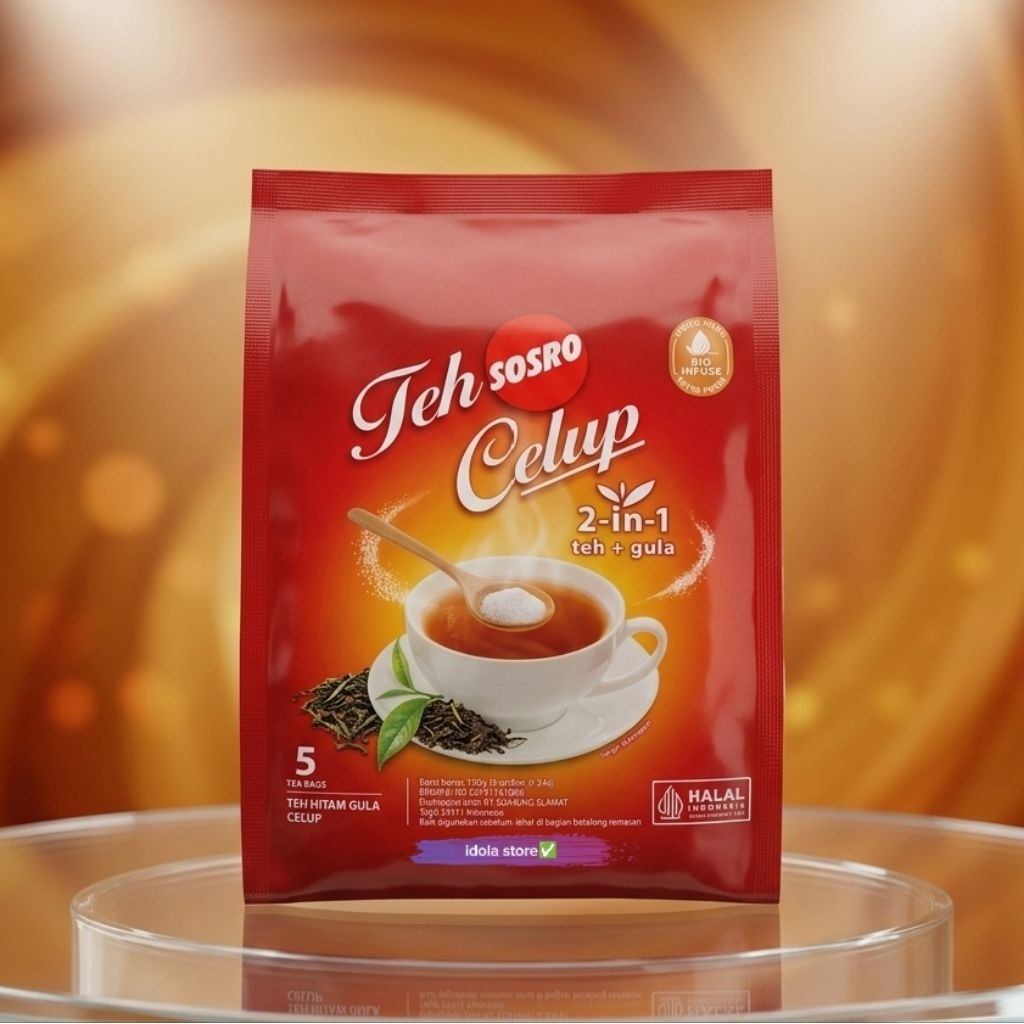 Teh Celup Sosro 2 in 1 Teh Kantong + Ada Gula nya Isi 5 Kantong