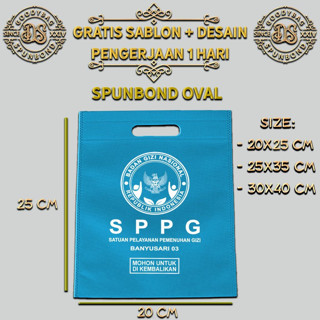 goody bag / tas spunbond / spunbond tas oval / tas sablon /  mbg / sppg / goodie bag