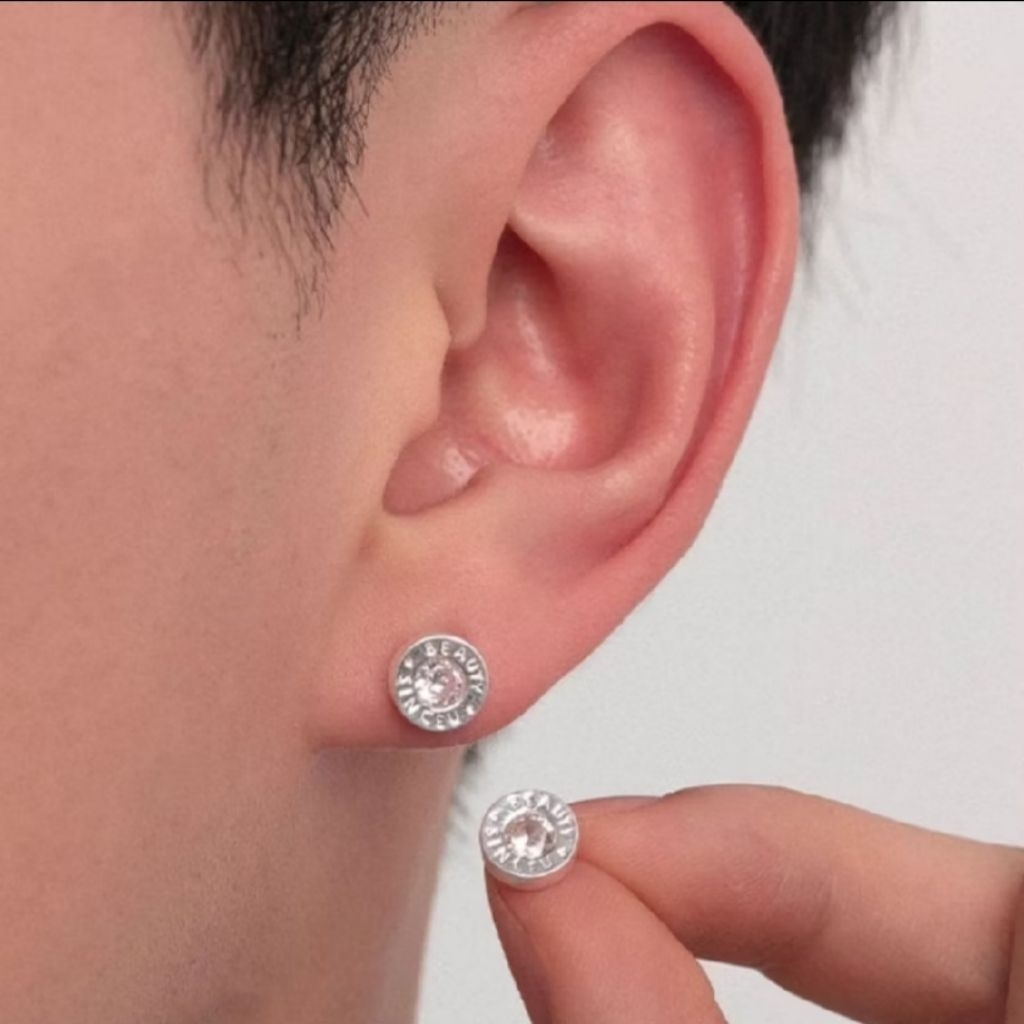 Anting Tindik Super Premium, Anting Plug Mata Silver Titiki Hitam
