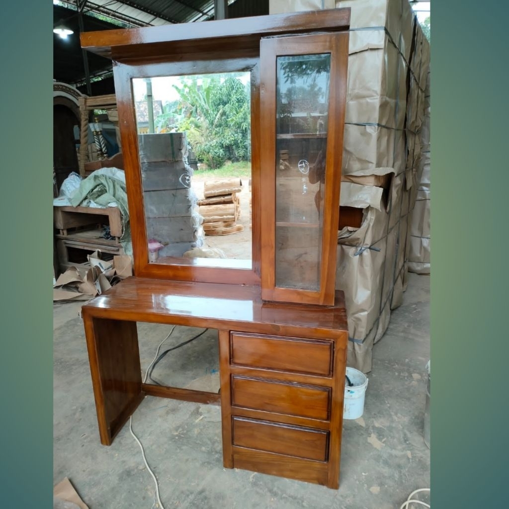 tolet minimalis kayu jati solid sudah finishing+ kaca