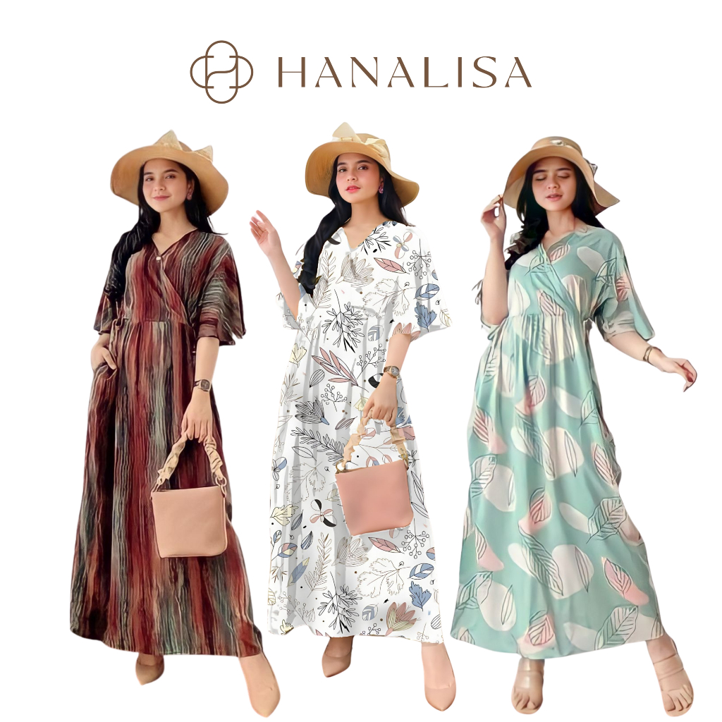 Hanalisa - Daster Kimono Wanita Busui Rayon Tali Satu Premium Jumbo Lengan Pendek Panjang Kekinian