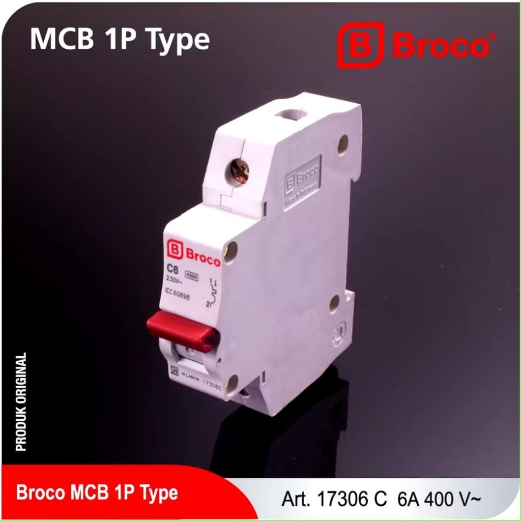 MCB Broco 1 Phase 6A Pemutus Arus Listrik 6 Ampere 17310C Original - SNI