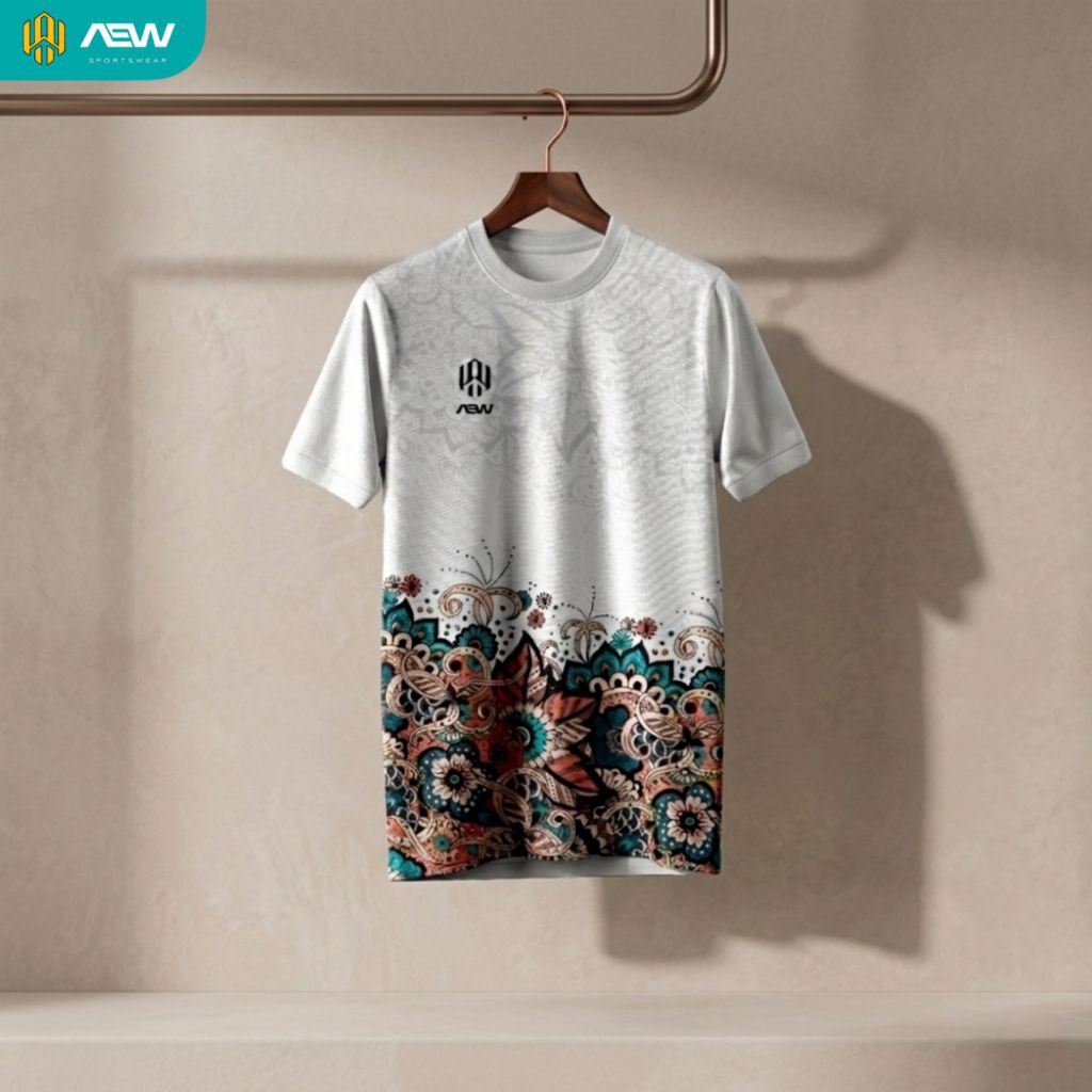 AEW Sport - Kaos Jersey Batik Printing Atasan Olahraga Pria Wanita Baju Futsal Bola Badminton Voli D