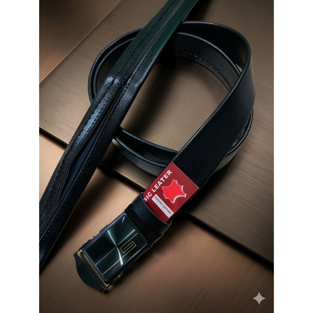 Sabuk Resleting Gesper Jepit Kulit PU Premium
