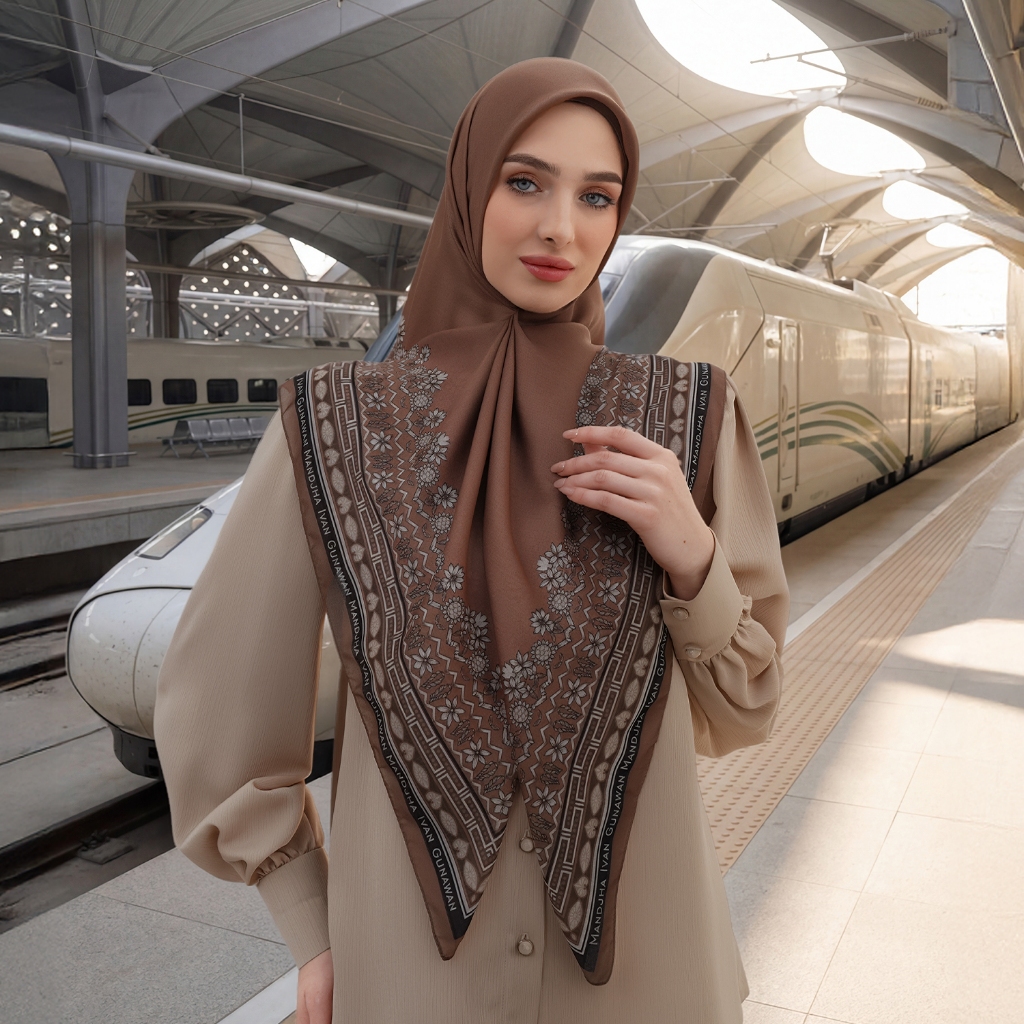 MANDJHA Sevda Brown Scarf  By IVAN GUNAWAN - Jilbab Hijab Segi Empat Motif ORIGINAL MANDJHA